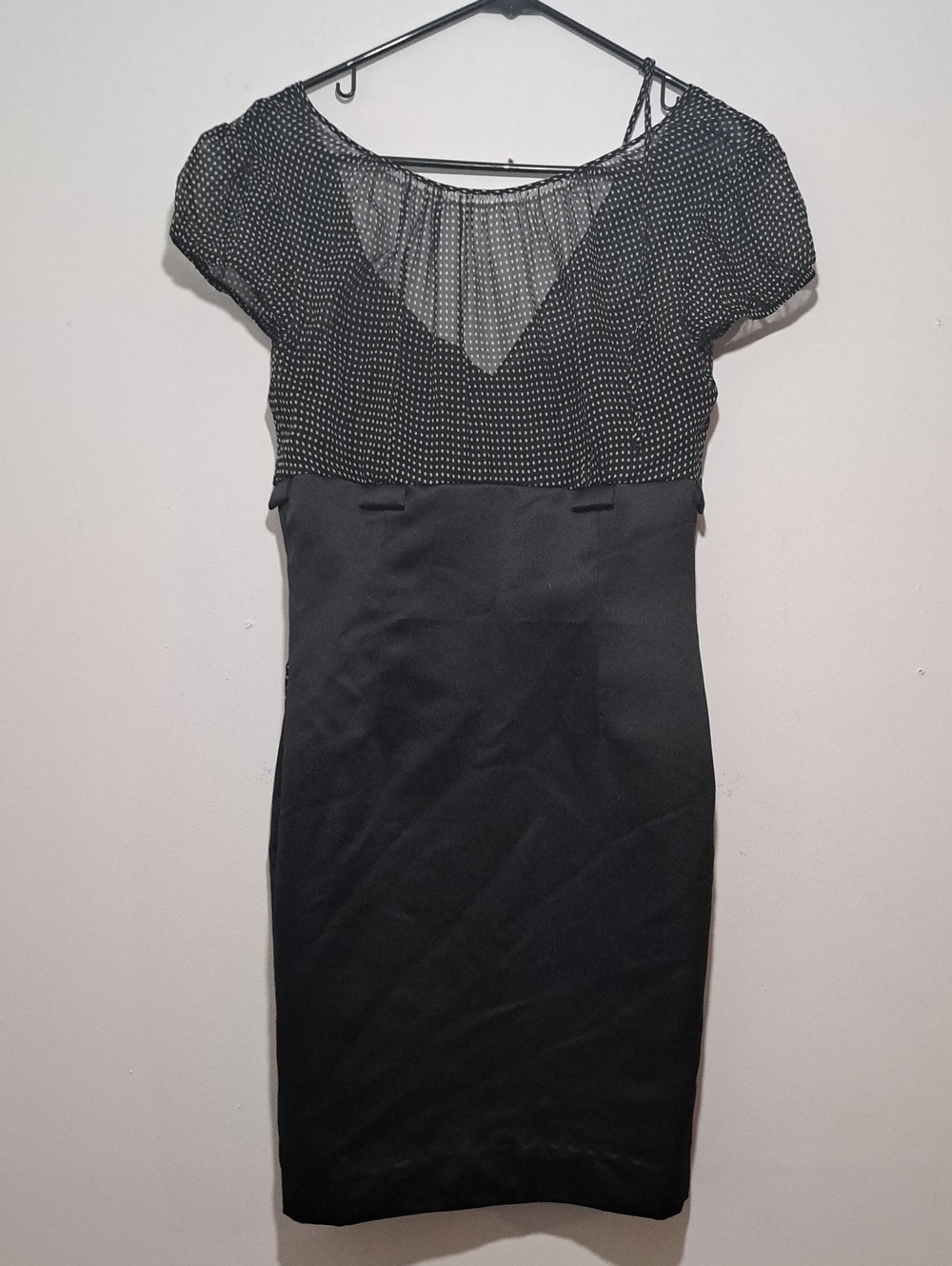 Tahari Black Mini Dress with Polka Dot Sheer Bodice